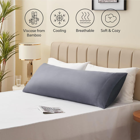 BEDELITE Body Pillow Cover, Rayon from Bamboo, Cooling Pillowcase for Hot Sleepers, Grey 20x54 Inches