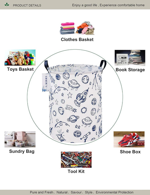 ONOEV Round Space Rocket Laundry Basket, Collapsible Laundry Hamper for Boys, Cute Galaxy Solar System Storage Bin