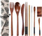 OKA Reusable Wooden Travel Cutlery Set, Japanese Style Lunch Utensil Set with Case, 9 Pcs Wooden Flatware.