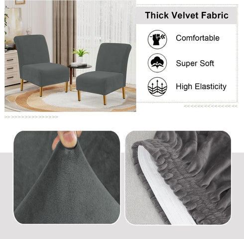 TOPYUMH Armless Velvet Accent Chair Covers Luxury High Stretch Chair Slipcovers for Large Chairs, Removable Furniture