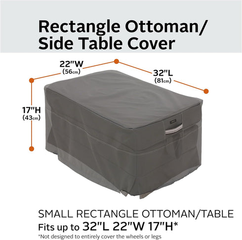 32 Inch Classic Accessories Ravenna Water-Resistant Rectangular Patio Ottoman/Table Cover, Outdoor Table Cover