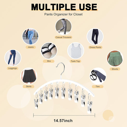 Legging Organizer for Closet, Metal Yoga Pants Hanger with Rubber Coated, 2 Pack with 10 Clips, White