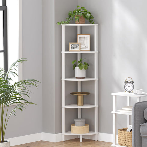 5-Tier UJSJ001W VIMBER Corner Shelf, Corner Bookshelf, Industrial Corner Ladder Shelf, Modern Display Shelf for Living