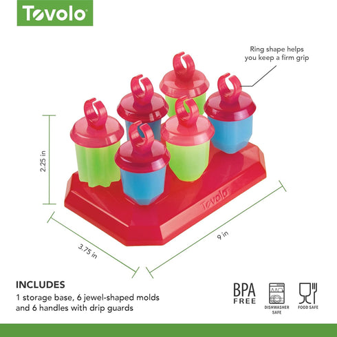 Tovolo Jewel Rings Popsicle Molds with Sticks (6-Pack) - Vivid Violet, Reusable Ice Pop Maker & Stand