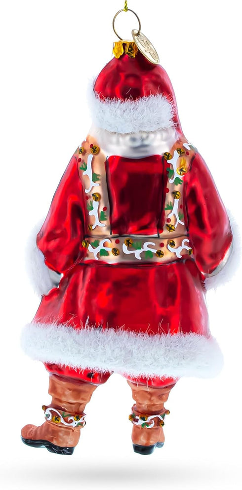 Santa in Fur Coat Christmas Ornament, Glass