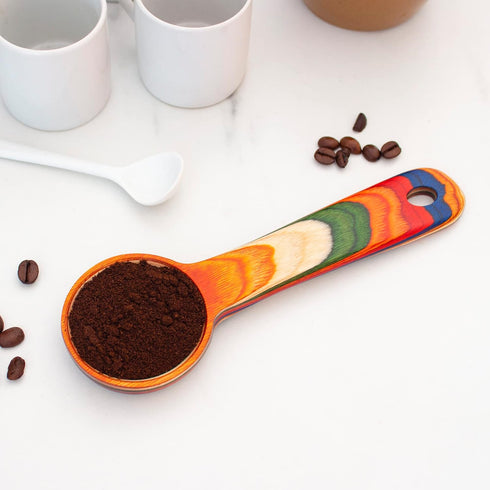 Baltique Marrakesh Collection Wooden Coffee Scoop, Colorful Birch Wood Reusable Scoop for Ground Coffee, Protein Powder