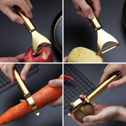 Gold Potato Vegetable and Fruit Peelers, Kyraton Titanium Gold Plating Stainless Steel Set of 2, Sharp Blade