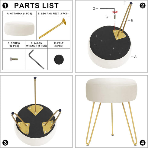 GERANT Multifunctional Vanity Stools - Velvet Round Ottoman Modern Dressing Stool -Upholstered Footrest Stool - Side