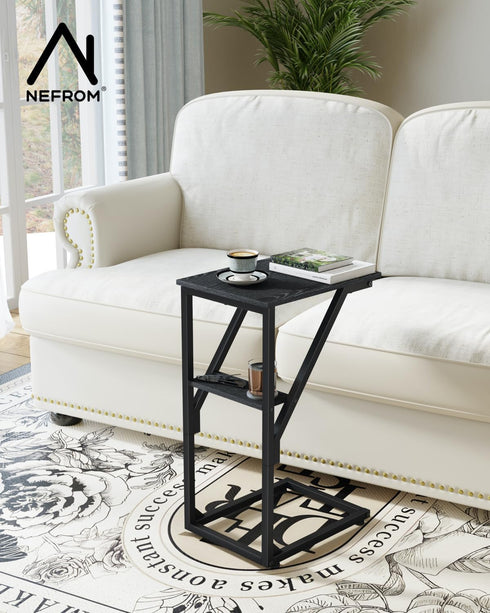 NEFROM ET-D-BK1 C-Shaped End Table, Small Couch Side Table, Sofa TV Tray Table for Living Room, Bedroom, Bedside