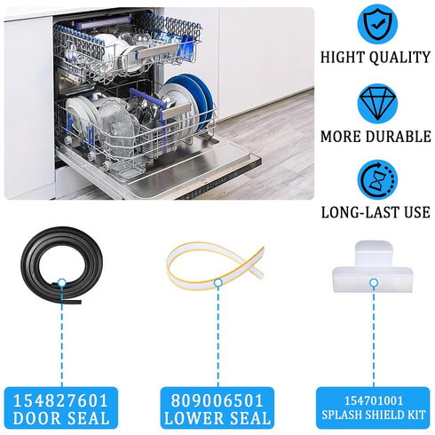 Dishwasher Door Seal Kit Compatible with Frigidaire & Kenmore - Includes Tub Gasket, Bottom Seal, Splash Shield