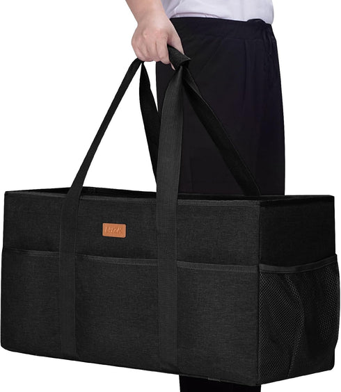 LHZK Stand Up Extra Large Utility Tote Bag with Lid, Utility Tote Bag with Metal Wire Frame and the Sides Rinforced