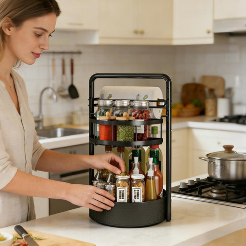 CLOKTA 2 Countertop Rotating Spice Rack with Paper Towel Holder, Tier Turntable Lazy Susan, Seasoning Organizer