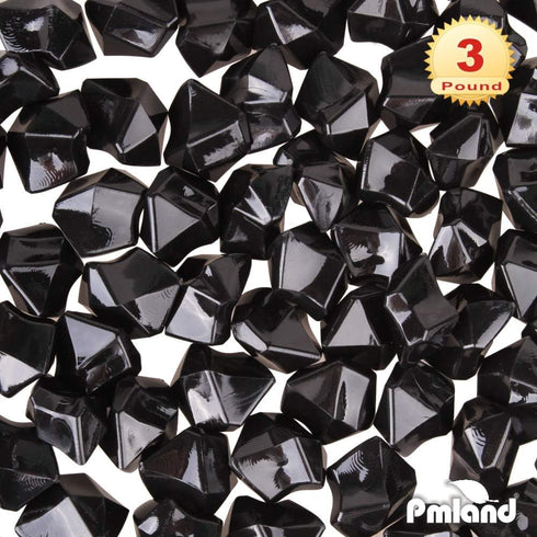 PMLAND Clear Fake Ice Rocks – 550 Pcs Large Black Acrylic Gems, 3 Lbs Bulk Vase Filler for Parties & Decor