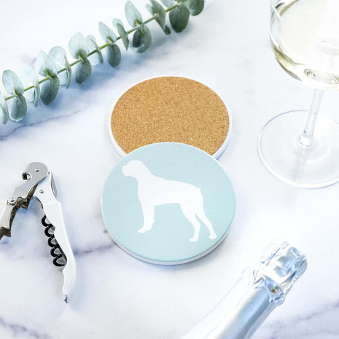 Greenline Goods Boxer Lovers Ceramic Drink Coasters, Set of 4 Dog Coasters with Cork Bottom and Metal Stand