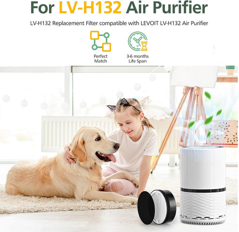 LV-H132 Replacement Filter for LEVOIT LV-H132 Air Purifier, H13 True HEPA and Activated Carbon Filter, 2 Pack