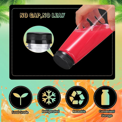 36 Milk(10 oz,Black) Lallisa Pcs Plastic Juice Bottles Bulk with Caps Leakproof Reusable Juice Bottles Empty Clear