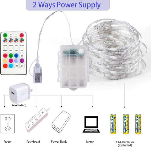 osteplus 16.4FT 1-Pack Battery Operated Fairy Lights Color Changing String Light with Remote, Twinkle LED Lights USB