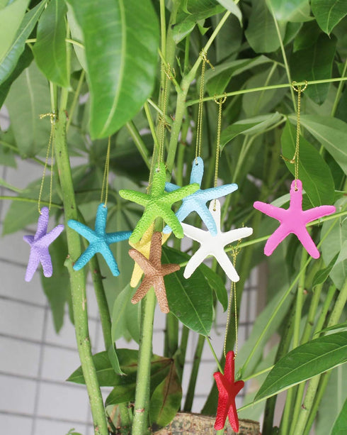LJY 40 Pieces 2.3 Inches Resin Pencil Finger Starfish with Rope for Christmas Tree Ornaments