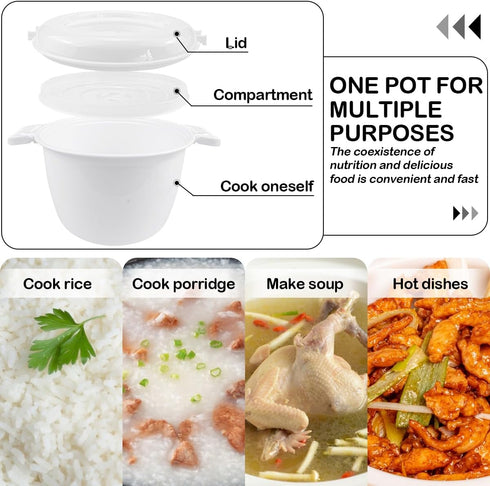 DOERDO Round Microwave Rice Cooker Pot, 7.8x6.1 Inch Microwave Cookware for Cooking Rice, Chicken, Pasta, and Steaming