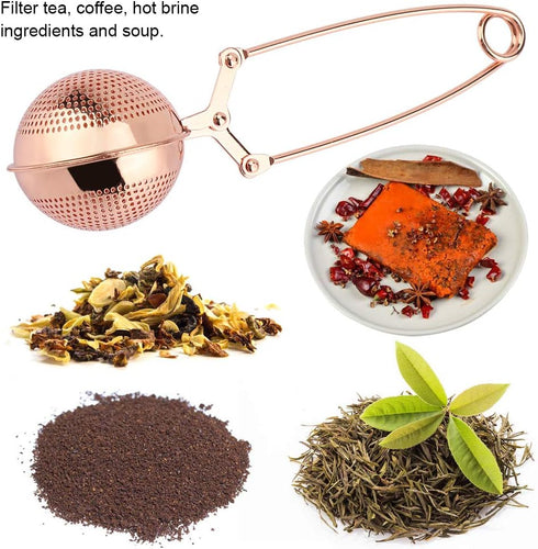 Haofy Tea Strainer, Stainless Steel Filter, Twisting Snap Ball Infuser for Loose Leaf Tea, Rose Gold