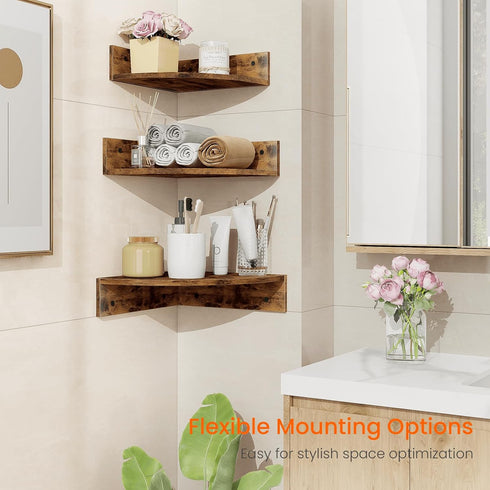 Set 3 3 Homode Corner Shelf Wall Mount, of Floating Corner Shelves with Cord Hole, Tier Wood Wall Display Shelf