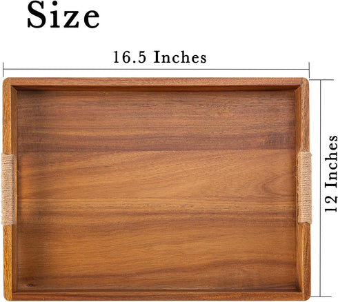 ACBORN 16.5 12 Inches Counter x Acacia Wood Serving Tray, Large Wooden Food Trays with Handles, Coffee Table Tray