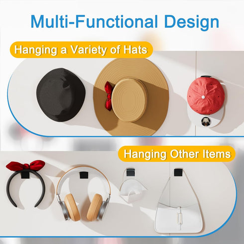 24 Pack Adhesive Hat Rack for Wall - Strong Multi-Purpose Organizer for Baseball Caps, No Drilling Hat Holder
