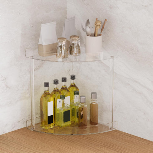 Counter Countertop 2 Bathroom Organizer Tier Storage Acrylic Corner Makeup Organizer for Makeup, Perfume, Vanity, Spice