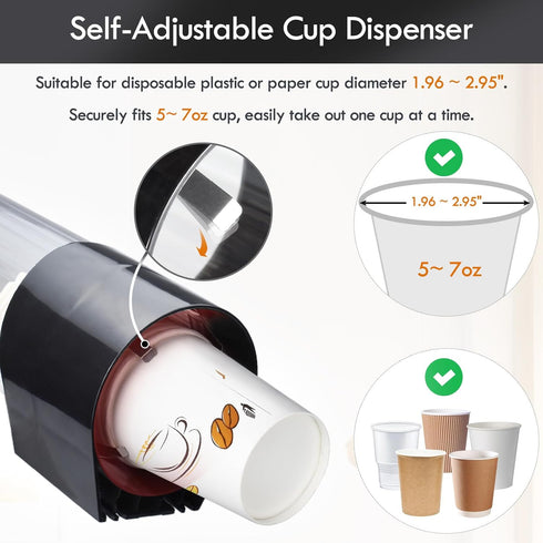 LBTING Cup Dispenser, Water Cooler Pull Type Holder for 7oz - 12oz Cone or Flat Bottom Cups, Black