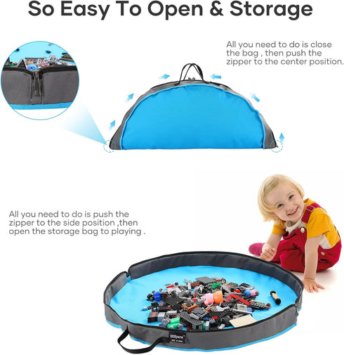 BBpara Toy Storage Bag and Play Mat for Building Bricks & Blocks - Portable Zipper Toy Storage Bag - Designed for Kids