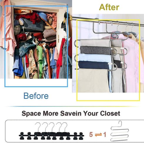 devesanter 6 Pack Non-Slip S-Shape Pants Hangers, Stainless Steel Closet Storage Organizer for Trousers, Jeans, Scarf -