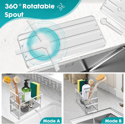 Counter (2 Sinnsally Kitchen Sponge Holder,Sink Caddy Organizer with High Brush Holder,Stainless Steel Sink Box Dish