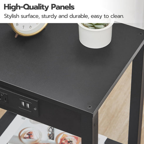 BK91UBZ01 HOOBRO Side Table with Charging Station, End Table with USB Ports and Outlet, Nightstand with Storage Shelf