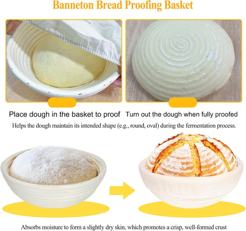 Set Liners,9 Inch 10 Inch FEIERYA Banneton Bread Proofing Basket with Round & Oval Sourdough Baking Kit