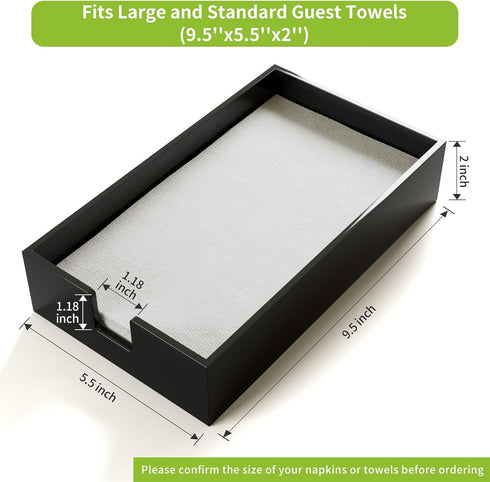 TiHau Acrylic Guest Towel Napkin Holder, Black Bathroom Paper Hand Towels Storage Tray, Disposable Paper Towel Holder