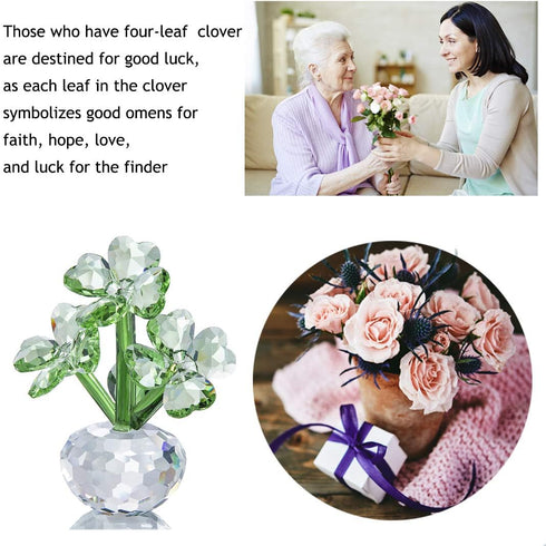 Crystal Flower Dreams Four-Leaf Clover Figurine - Collectibles Crystal Ornament Gift for St. Patrick's Day