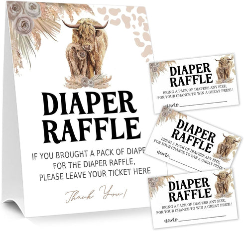 Moonle Diaper Raffle Tickets for Baby Shower Game, 1 Standing Sign & 50