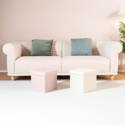 12.6"x12.6"x12.6" B FSOBEIIALEO Small Storage Ottoman Cube Sherpa Ottomans Foot Rest, Foldable Boucle Ottoman, Faux