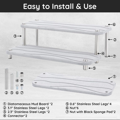 Segbeauty 2 Tier Bathroom Tray Countertop Organizer, 11 x 4.3in Instant Drying Stone Tray for Kitchen, Bathroom