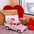 Hooqict Pink Valentines Day Mini Metal Truck with Flower Basket Romantic Love Heart Truck for Valentine's Day Gifts