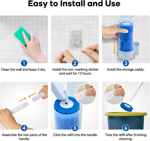 2 Pack Set, 96 Disposable Toilet Brush and Holder Wall Mounted Toilte Wand Kit, Disposable Bowl Ceaner Wand and Caddy