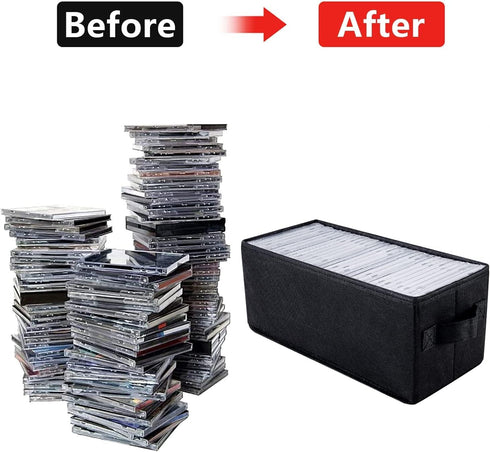 DVD Storage Boxes, Pack of 2, Holds 40 DVDs in Jewel Cases, 80 in Slim Cases, 200 in Sleeves, Black