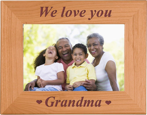 CustomGiftsNow We Love You Grandma - Engraved Wood Picture Frame, Fits 4x6-inch Photo