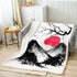 90"x90", Erosebridal Mount Fuji Blanket Throw, Mountain Cherry Branches Red Sun Ink Painting Japanese Style Ukiyo-E