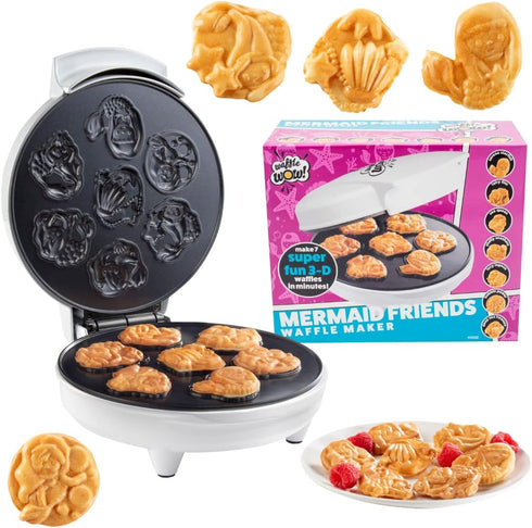 Mermaid Waffle Maker, Create 7 Different Shaped Waffles, Electric Nonstick Waffler Iron for Kids & Adults