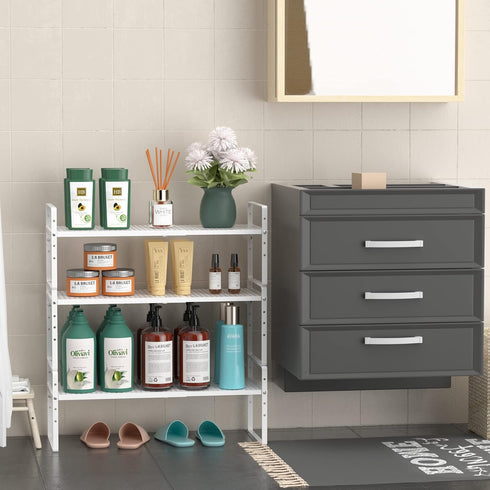 Counter 1 Pack iPEGTOP Expandable Cabinet Storage Shelf Organizer Rack, Heavy Duty Stackable Steel Metal Spice Rack