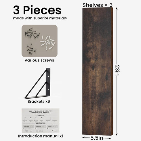 23-in BAYKA Floating Wall Shelves, Rustic Wood Wall Shelves for Bedroom, Bathroom, Kitchen & Living Room, Display Shelf