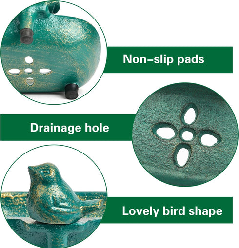 Sungmor Heavy Duty Cast Iron Hand Soap Holder, Antique Green Finish, Decorative Tabletop Soap Dish Tray