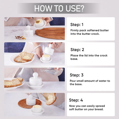 4 Inch Marble Mini Butter Dish with Lid White French Butter Crock Soft Butter Spreader, Butter Keeper for Kitchen Dcor