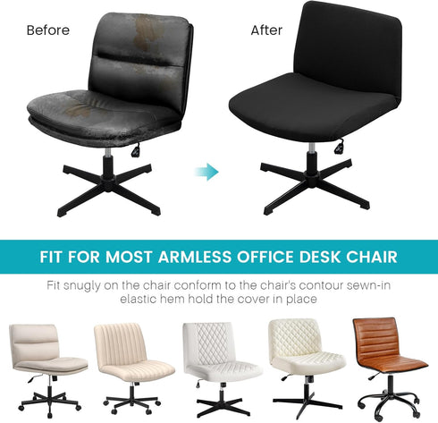 Armless Office Desk Chair Cover Stretch Waterproof Jacquard Wide Seat Mid Back Accent Chair Slipcover Criss Cross Chair